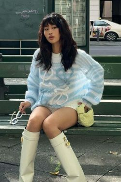 Rainbow Contrast Striped Sweater - Y2K Fashion Coquette Aesthetic Grunge Style Cute Tops Pastel Goth