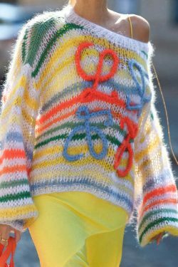 Rainbow Contrast Striped Sweater - Y2K Fashion Coquette Aesthetic Grunge Style Cute Tops Pastel Goth