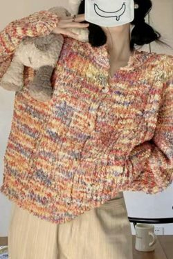 Rainbow Front Button Cardigan - Y2K Fashion Staple with Coquette Aesthetic & Grunge Style