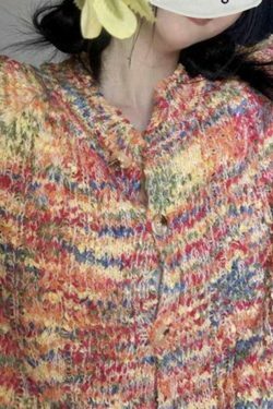 Rainbow Front Button Cardigan - Y2K Fashion Staple with Coquette Aesthetic & Grunge Style