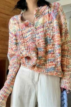 Rainbow Front Button Cardigan - Y2K Fashion Staple with Coquette Aesthetic & Grunge Style