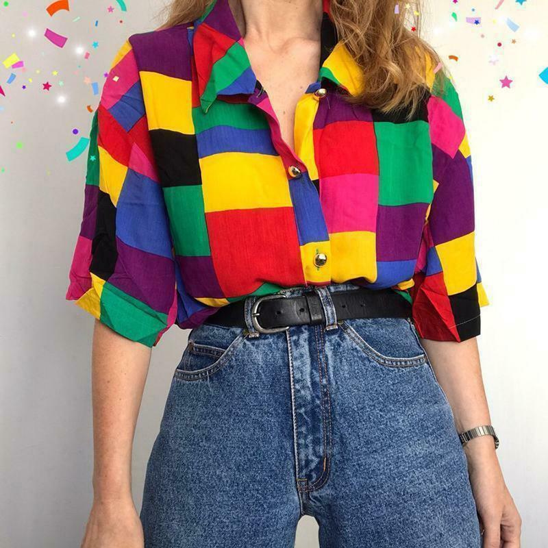 Rainbow Plus Size Blouse: Y2K Aesthetic Fashion for Women - Grunge, Coquette, and Pastel Goth Styles Rainbow Plus Size Blouse: Y2K Aesthetic Fashion for Women - Grunge, Coquette, and Pastel Goth Styles