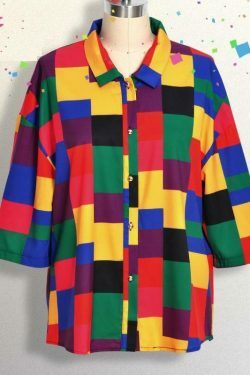 Rainbow Plus Size Blouse: Y2K Aesthetic Fashion for Women - Grunge, Coquette, and Pastel Goth Styles