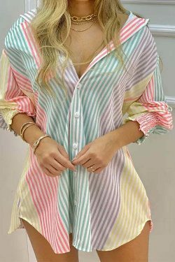 Rainbow Rush Stripes Shirt Dress - Y2K Fashion with Coquette Aesthetic