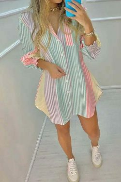 Rainbow Rush Stripes Shirt Dress - Y2K Fashion with Coquette Aesthetic