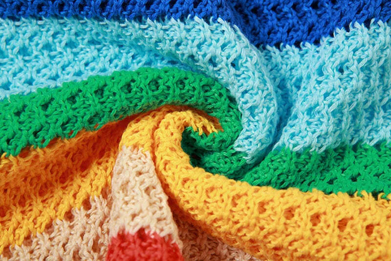 Rainbow Sherbet Bliss Knitted Set - Y2K Fashion Outfit with Coquette Aesthetic and Grunge Style Rainbow Sherbet Bliss Knitted Set - Y2K Fashion Outfit with Coquette Aesthetic and Grunge Style