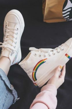 Rainbow Sneakers: Y2K Fashion Statement with Coquette Aesthetic and Grunge Style Vibes
