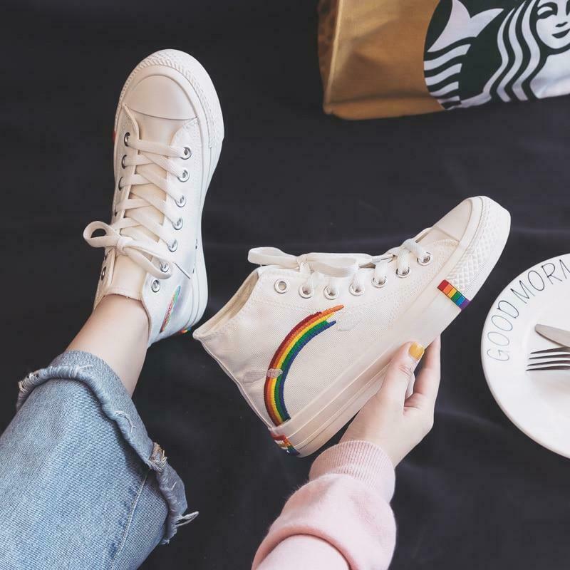 Rainbow Sneakers: Y2K Fashion Statement with Coquette Aesthetic and Grunge Style Vibes
