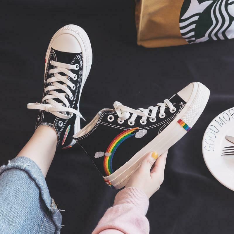 Rainbow Sneakers: Y2K Fashion Statement with Coquette Aesthetic and Grunge Style Vibes