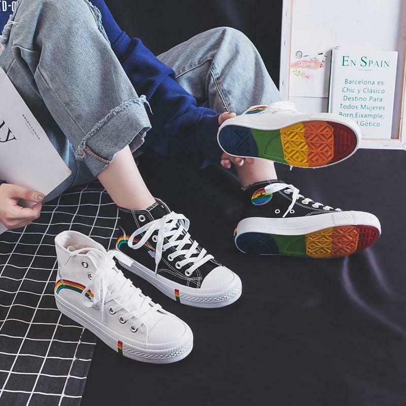 Rainbow Sneakers: Y2K Fashion Statement with Coquette Aesthetic and Grunge Style Vibes