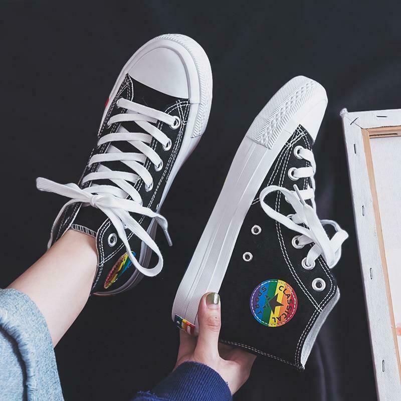 Rainbow Sneakers: Y2K Fashion Statement with Coquette Aesthetic and Grunge Style Vibes
