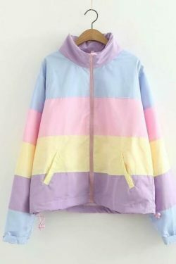 Rainbow Stripe Jacket - Y2K Fashion Aesthetic - Coquette Grunge Outfits & Cute Tops