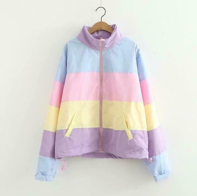 Rainbow Stripe Jacket - Y2K Fashion Aesthetic - Coquette Grunge Outfits & Cute Tops
