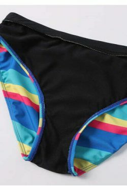 Rainbow Striped Halter Bikini Set for Y2K Fashion Enthusiasts