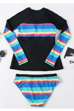 Rainbow Striped Halter Bikini Set for Y2K Fashion Enthusiasts