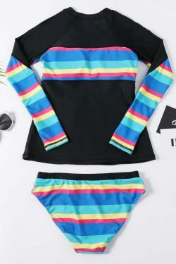 Rainbow Striped Halter Bikini Set for Y2K Fashion Enthusiasts