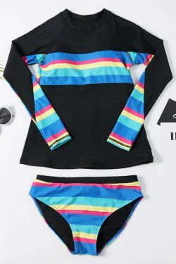 Rainbow Striped Halter Bikini Set for Y2K Fashion Enthusiasts