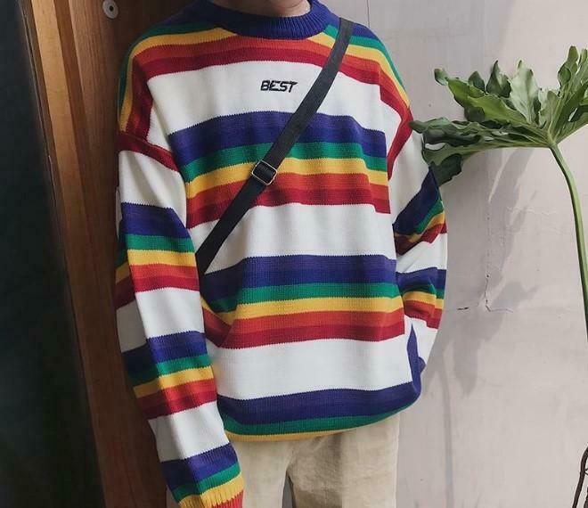 Rainbow Striped Jumper: Y2K Fashion with Coquette Aesthetic, Grunge Style, and Pastel Goth Vibes