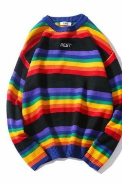 Rainbow Striped Jumper: Y2K Fashion with Coquette Aesthetic, Grunge Style, and Pastel Goth Vibes