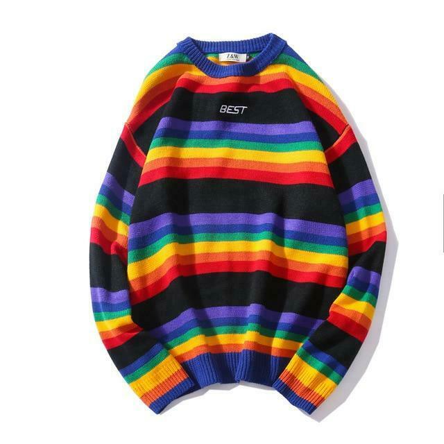 Rainbow Striped Jumper: Y2K Fashion with Coquette Aesthetic, Grunge Style, and Pastel Goth Vibes