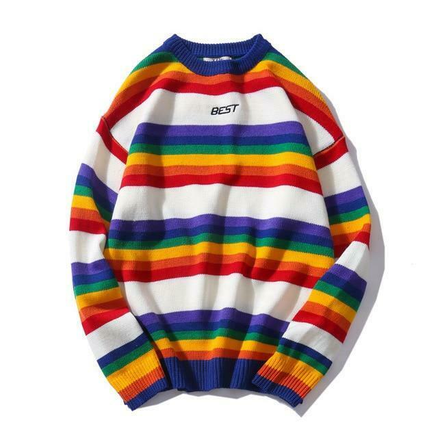 Rainbow Striped Jumper: Y2K Fashion with Coquette Aesthetic, Grunge Style, and Pastel Goth Vibes
