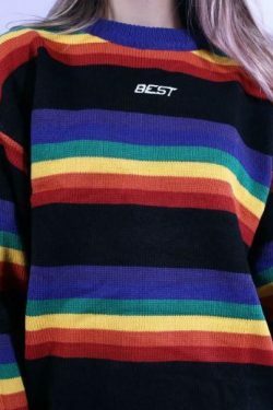 Rainbow Striped Jumper: Y2K Fashion with Coquette Aesthetic, Grunge Style, and Pastel Goth Vibes