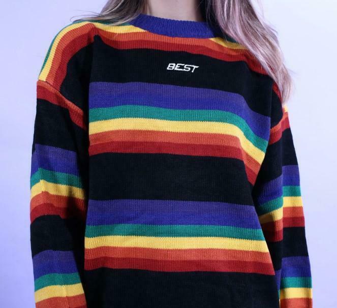 Rainbow Striped Jumper: Y2K Fashion with Coquette Aesthetic, Grunge Style, and Pastel Goth Vibes