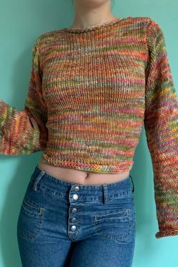 Rainbow Striped Pullover Knit Sweater - Y2K Aesthetic Coquette Style for Women's Fashion
