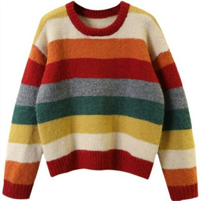 Rainbow Striped Sweater - Y2K Aesthetic Coquette Fashion - Grunge Style Cute Tops & Pastel Goth Rainbow Striped Sweater - Y2K Aesthetic Coquette Fashion - Grunge Style Cute Tops & Pastel Goth