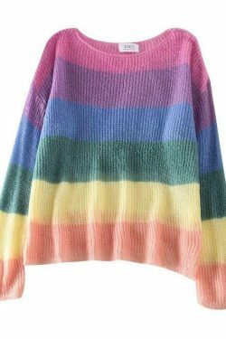 Rainbow Stripes Sweater: Y2K Aesthetic Coquette Style for Women - Grunge, Pastel Goth, and More
