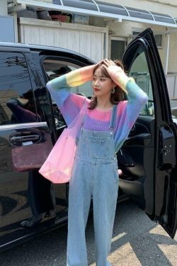 Rainbow Stripes Sweater: Y2K Aesthetic Coquette Style for Women - Grunge, Pastel Goth, and More