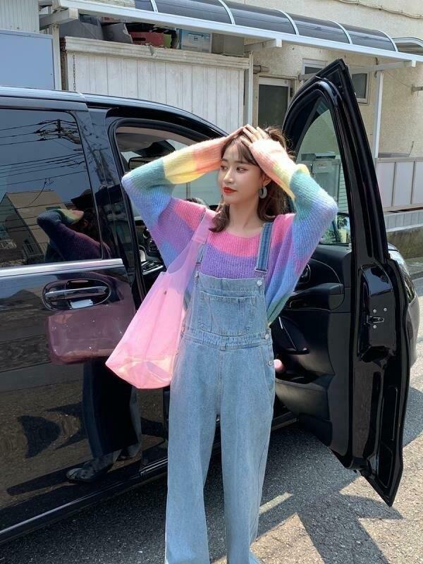 Rainbow Stripes Sweater: Y2K Aesthetic Coquette Style for Women - Grunge, Pastel Goth, and More Rainbow Stripes Sweater: Y2K Aesthetic Coquette Style for Women - Grunge, Pastel Goth, and More