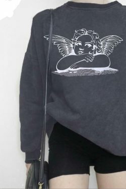 Raphael's Angel Sweatshirt - Y2K Fashion Coquette Aesthetic Grunge Style Cute Tops Pastel Goth