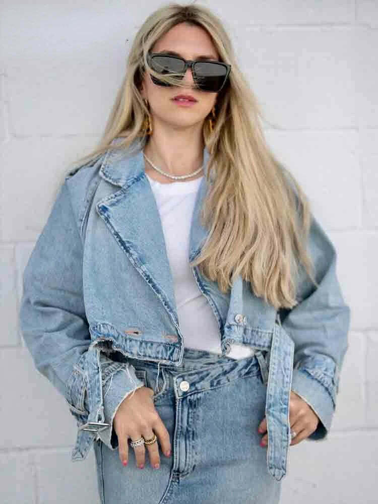 Rebel Rhythm Distressed Cropped Denim Jacket - Y2K Fashion Statement Piece Rebel Rhythm Distressed Cropped Denim Jacket - Y2K Fashion Statement Piece