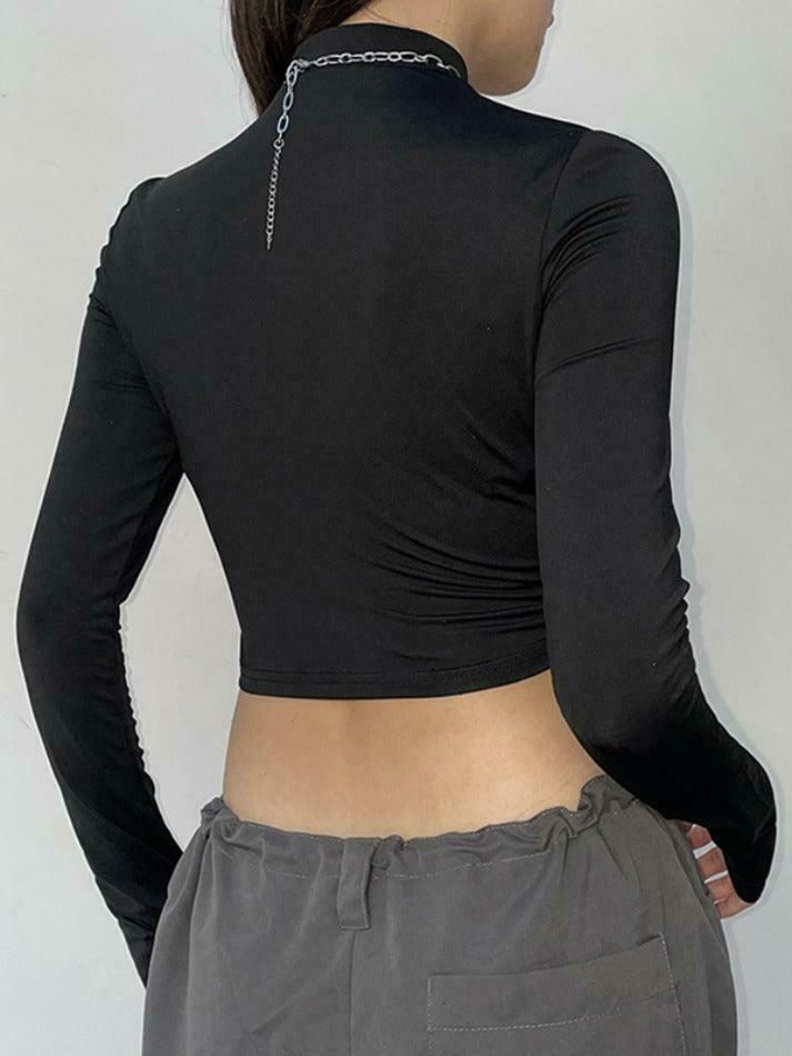 Reflective Cutout Irregular Hem Long Sleeve Tee - Y2K Fashion Aesthetic for Women Reflective Cutout Irregular Hem Long Sleeve Tee - Y2K Fashion Aesthetic for Women