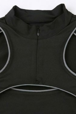 Reflective Cutout Irregular Hem Long Sleeve Tee - Y2K Fashion Aesthetic for Women