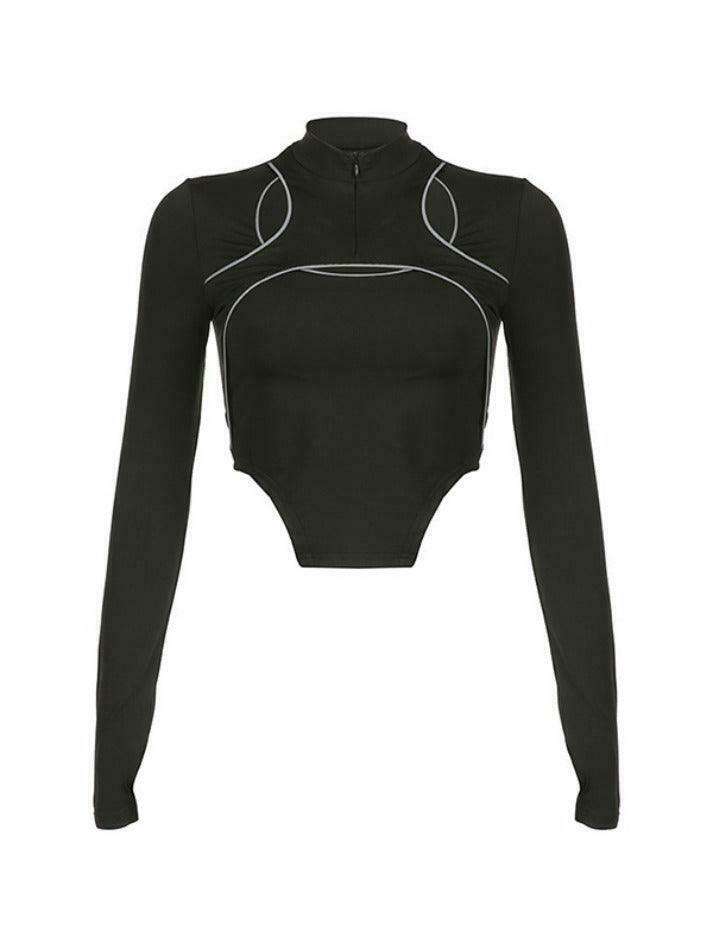 Reflective Cutout Irregular Hem Long Sleeve Tee - Y2K Fashion Aesthetic for Women Reflective Cutout Irregular Hem Long Sleeve Tee - Y2K Fashion Aesthetic for Women