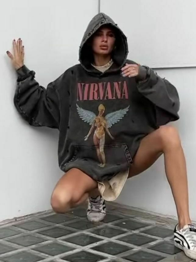 Retro Angel Print Boyfriend Style Hoodie - Y2K Fashion Aesthetic with Coquette and Grunge Vibes Retro Angel Print Boyfriend Style Hoodie - Y2K Fashion Aesthetic with Coquette and Grunge Vibes