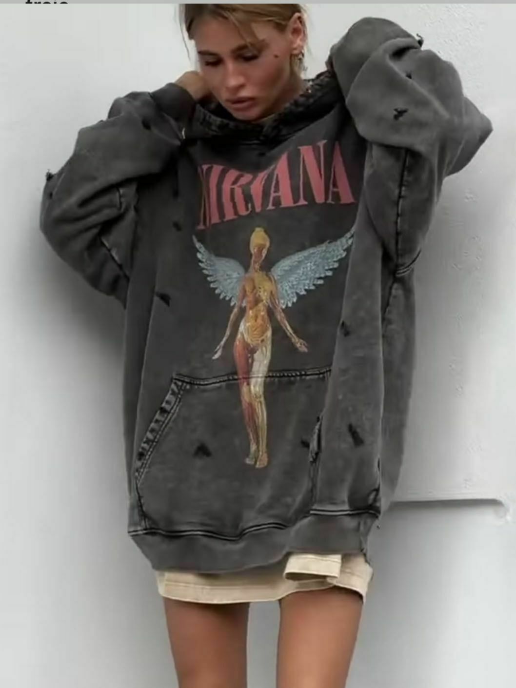 Retro Angel Print Boyfriend Style Hoodie - Y2K Fashion Aesthetic with Coquette and Grunge Vibes Retro Angel Print Boyfriend Style Hoodie - Y2K Fashion Aesthetic with Coquette and Grunge Vibes