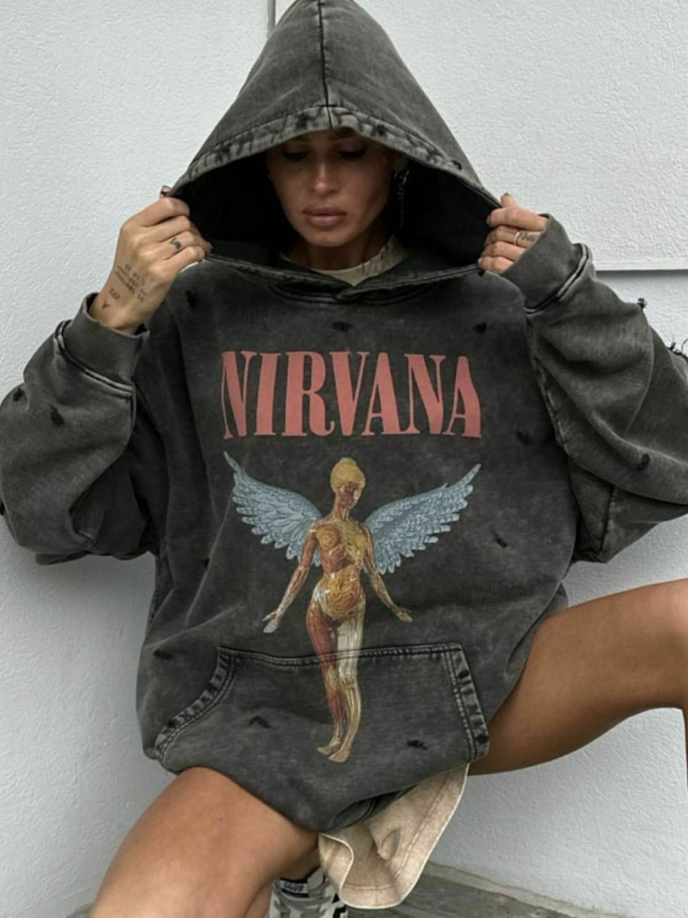 Retro Angel Print Boyfriend Style Hoodie - Y2K Fashion Aesthetic with Coquette and Grunge Vibes Retro Angel Print Boyfriend Style Hoodie - Y2K Fashion Aesthetic with Coquette and Grunge Vibes