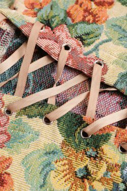 Retro Floral Corset Top with Tie-On Front - Y2K Fashion Aesthetic for Women