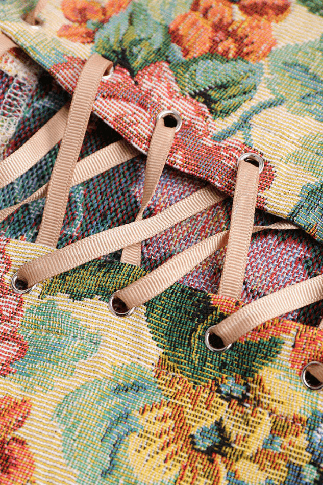 Retro Floral Corset Top with Tie-On Front - Y2K Fashion Aesthetic for Women Retro Floral Corset Top with Tie-On Front - Y2K Fashion Aesthetic for Women