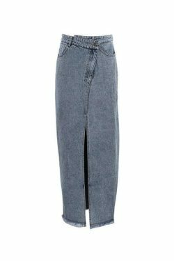 Retro High Waist Slit Denim Skirt for Y2K Fashion Enthusiasts