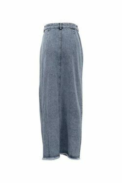 Retro High Waist Slit Denim Skirt for Y2K Fashion Enthusiasts