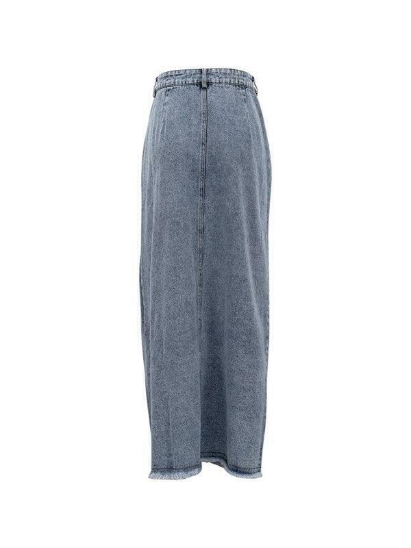Retro High Waist Slit Denim Skirt for Y2K Fashion Enthusiasts Retro High Waist Slit Denim Skirt for Y2K Fashion Enthusiasts