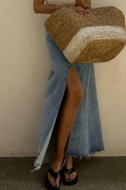 Retro High Waist Slit Denim Skirt for Y2K Fashion Enthusiasts