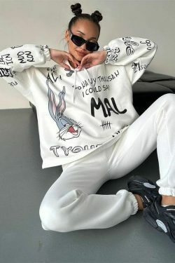 Retro Letter Bunny Hoodie - Y2K Aesthetic Fashion - Coquette Grunge Outfit