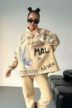 Retro Letter Bunny Hoodie - Y2K Aesthetic Fashion - Coquette Grunge Outfit