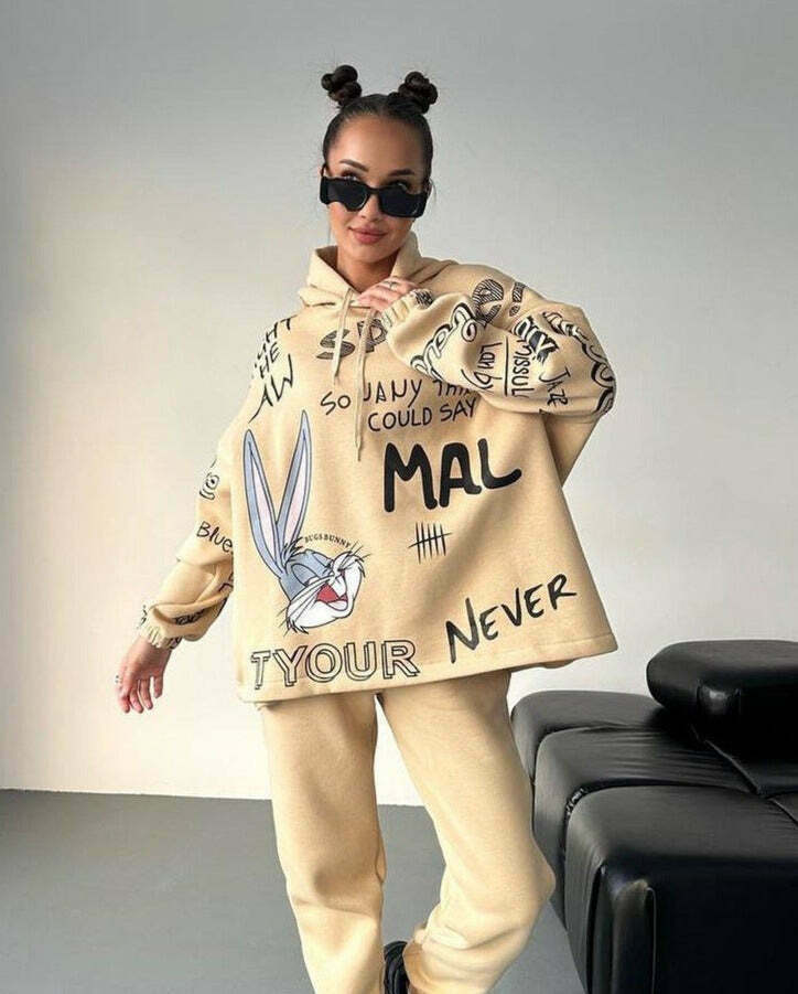 Retro Letter Bunny Hoodie - Y2K Aesthetic Fashion - Coquette Grunge Outfit Retro Letter Bunny Hoodie - Y2K Aesthetic Fashion - Coquette Grunge Outfit