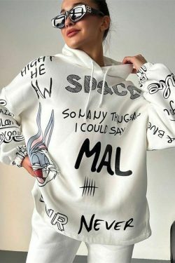 Retro Letter Bunny Hoodie - Y2K Aesthetic Fashion - Coquette Grunge Outfit